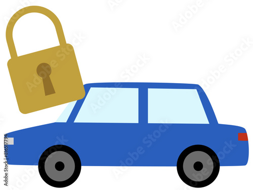 車と南京錠のイラスト（車のセキュリティのイメージ）