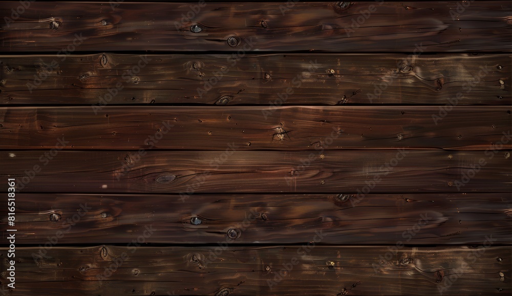 Naklejka premium Dark brown wooden wall background, texture of old wood planks. Wooden table or floor backdrop for design and decoration.
