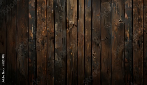 Dark brown wooden wall background, texture of old wood planks. Wooden table or floor backdrop for design and decoration.