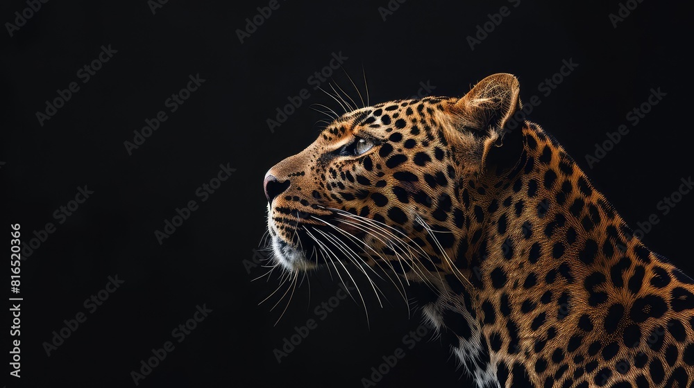 An engaging stock photo capturing the sleek silhouette of a leopard set against a dramatic black background, perfect for adding a touch of elegance to any digital display in stunning 4K resolution. An engaging stock photo capturing the sleek silhouette of a leopard set against a dramatic black background, perfect for adding a touch of elegance to any digital display in stunning 4K resolution.