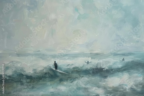 a painting of a person on a surfboard in the ocean #816520556