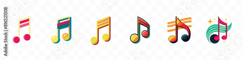 music Icon. Music notes, Music notes, with curves and swirls, musical notes on transparent background, Music notes icons set.