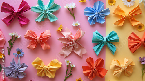 Various vibrant origami bows inspired by plant petal