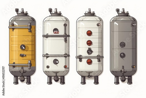 Chemical tanks flat design top view petrochemical theme cartoon drawing monochromatic color scheme