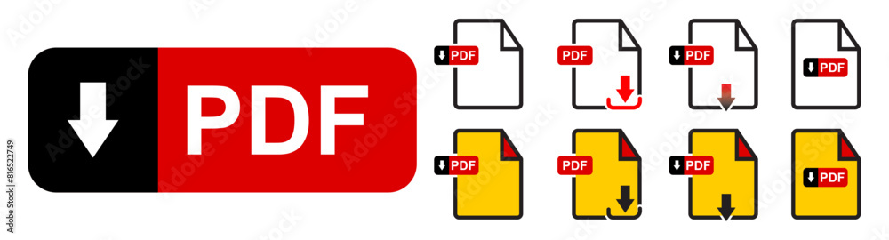 PDF file download icons set vector isolated on white background. PDF file download icons set vector isolated on white background.