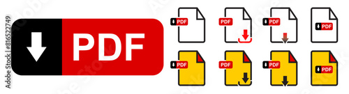 PDF file download icons set vector isolated on white background.