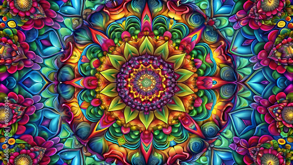 Abstract kaleidoscope background. Beautiful multicolor kaleidoscope texture. Unique kaleidoscope design