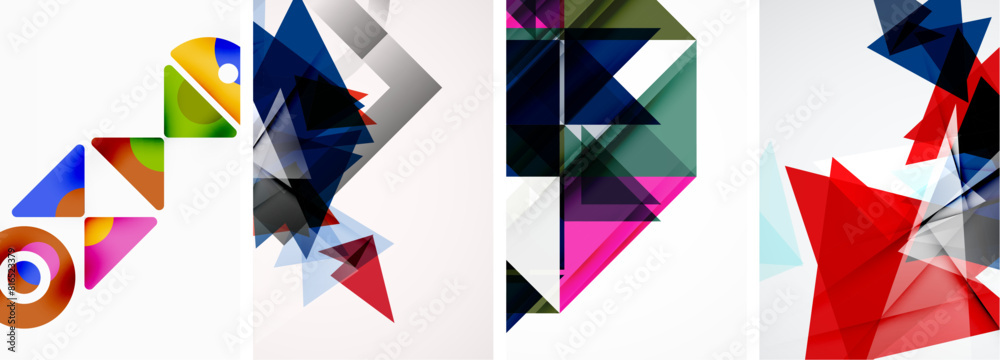 Fototapeta premium Set of abstract random triangle composition backgrounds. Vector illustration for for wallpaper, business card, cover, poster, banner, brochure, header, website