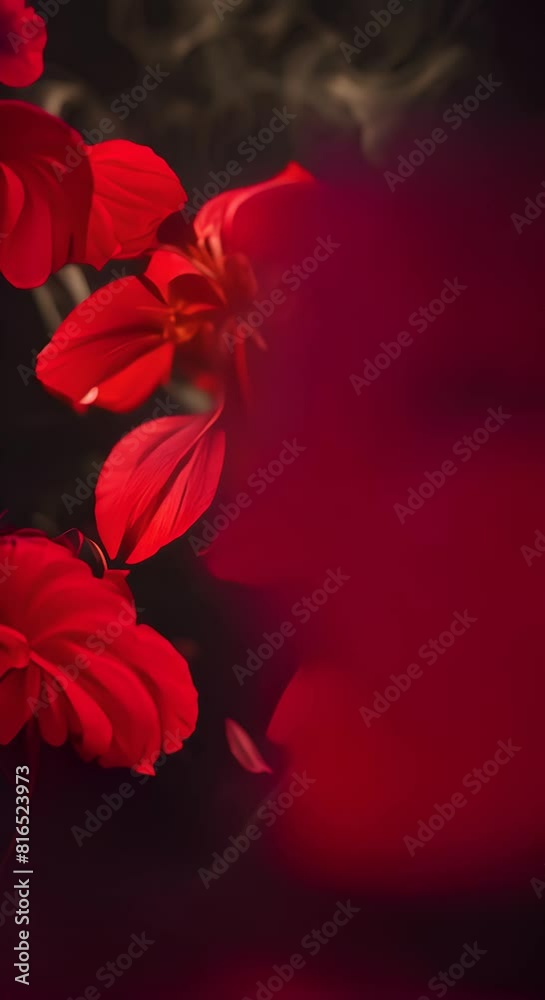 Semi-transparent red lilies are arranged in a row decorated with a little smoke. Semi-transparent red lilies are arranged in a row decorated with a little smoke.