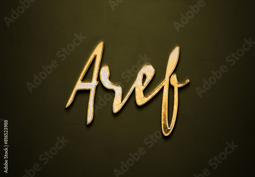 Old gold text effect of Arabic name Aref with 3D glossy style Mockup photo