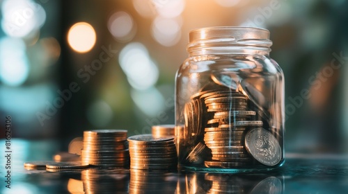A Vertical Image Of A Coins In A Money Saving Jar .