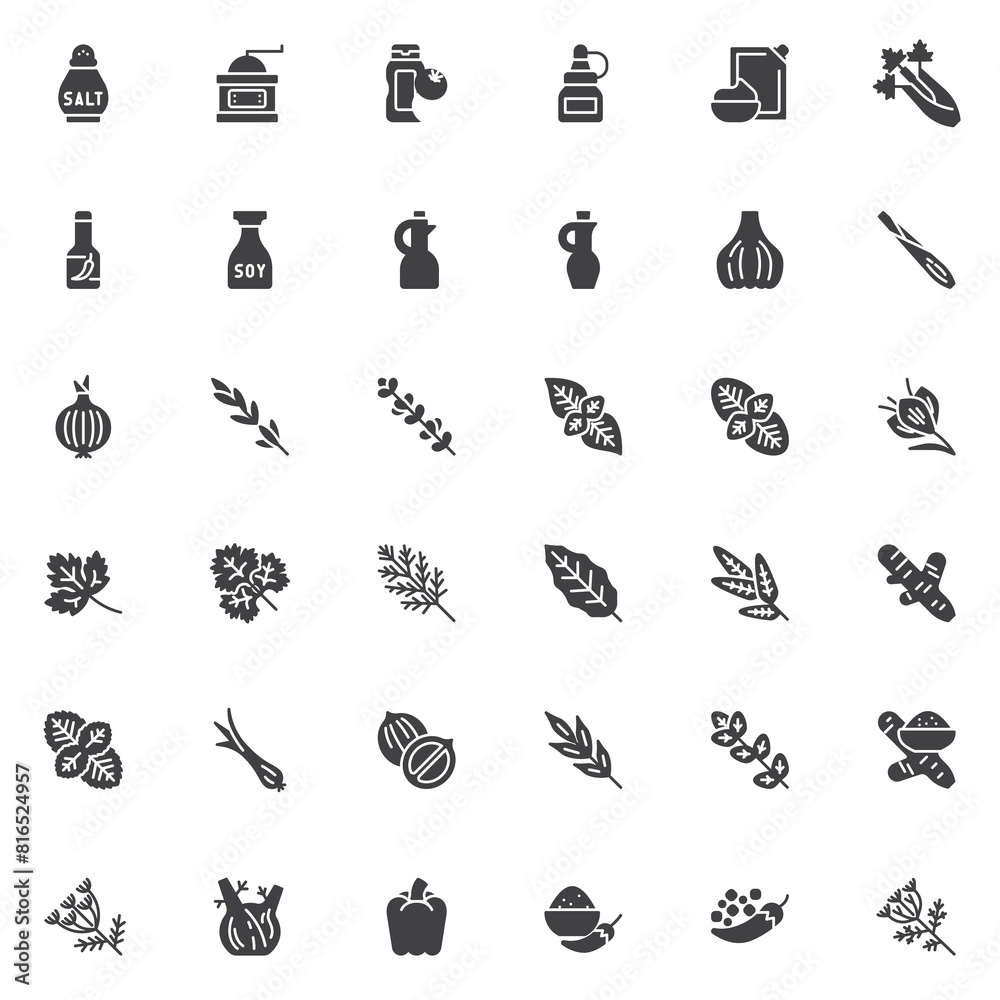 Cooking Herbs and Spices vector icons set