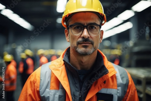 Professional engineer worker wearing hat and safety suit in factory