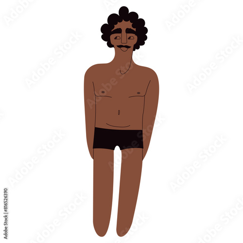 Flat Latino man in underwear. Brown skin person with black hair in cartoon style for multinational and diversity designs. Vector illustration.