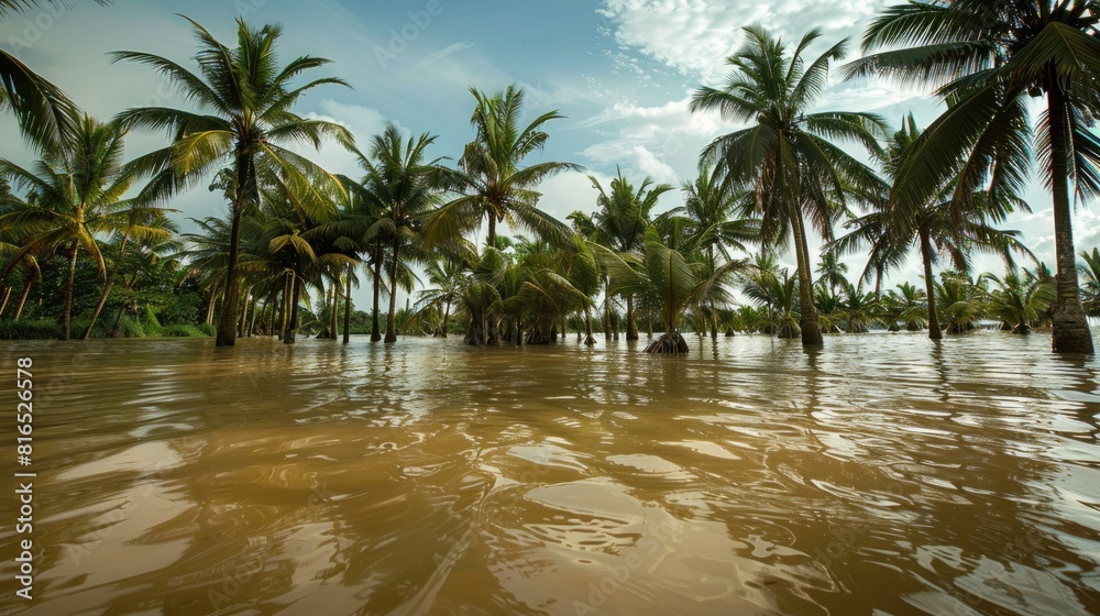 Coconut plantation located in a flood prone region