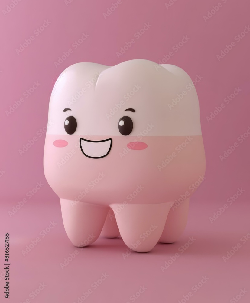 Cute 3D tooth mascot smiling. AI. Cute 3D tooth mascot smiling. AI.