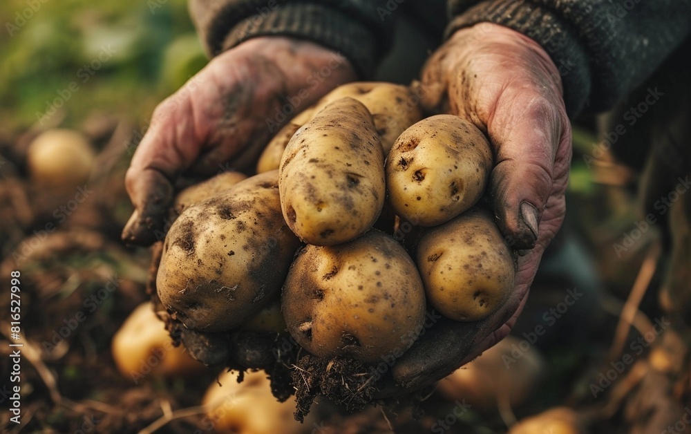 Farmer's Hands Holding Freshly Harvested Potatoes. Suitable for a variety of uses including digital advertising, posters and digital content. Farmer's Hands Holding Freshly Harvested Potatoes. Suitable for a variety of uses including digital advertising, posters and digital content.