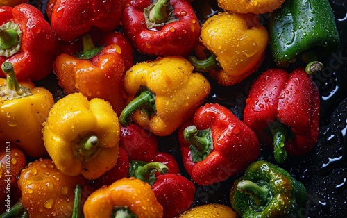 Background of fresh peppers photographed from above