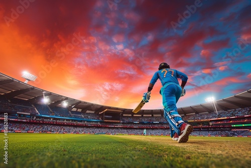  Cricket player hitting the ball, AI generated Image  photo