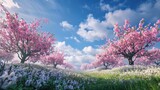 Sky filled with blooming apple trees