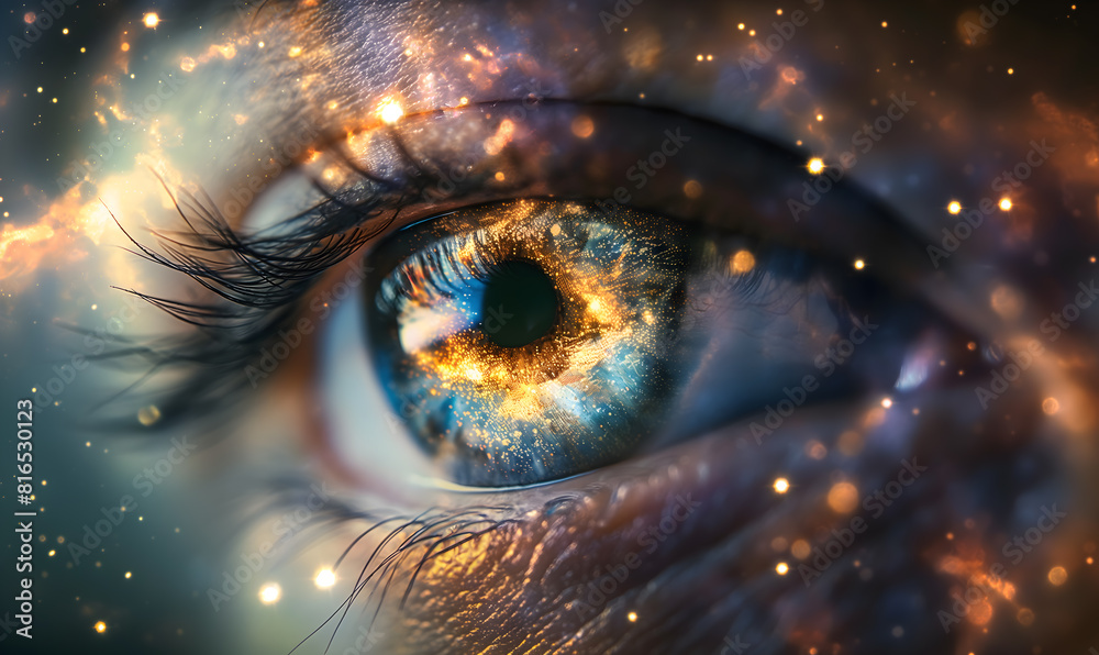 An extreme closeup eye with a blend of universe | High Quality An extreme closeup eye with a blend of universe | High Quality