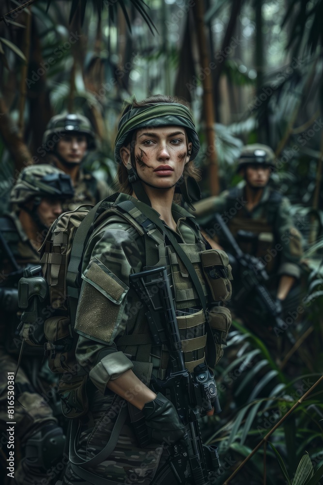 Female soldier in full combat gear