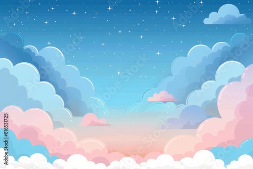 Light blue sky with pink clouds and stars background vector presentation design.