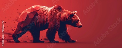 Grizzly bear red in color, made up of polygon shapes.
