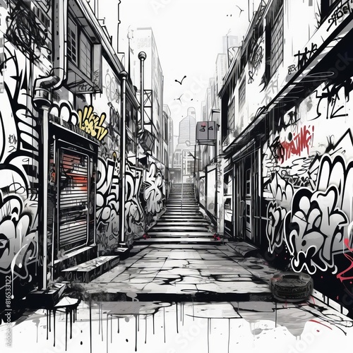 Urban graffiti flat design front view street art theme animation black and white