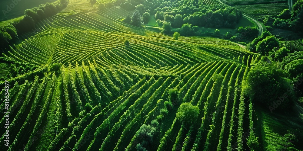 Aerial view of a beautiful green vineyard in Northern Aerial view of a beautiful green vineyard in Northern