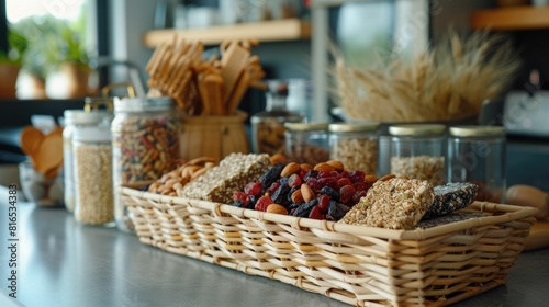 Artisanal Basket of Superfood Snacks on Kitchen Counter Healthy Natural Ingredients for Nourishment and Wellness