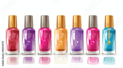 Open bottles of nail polish on white background vector