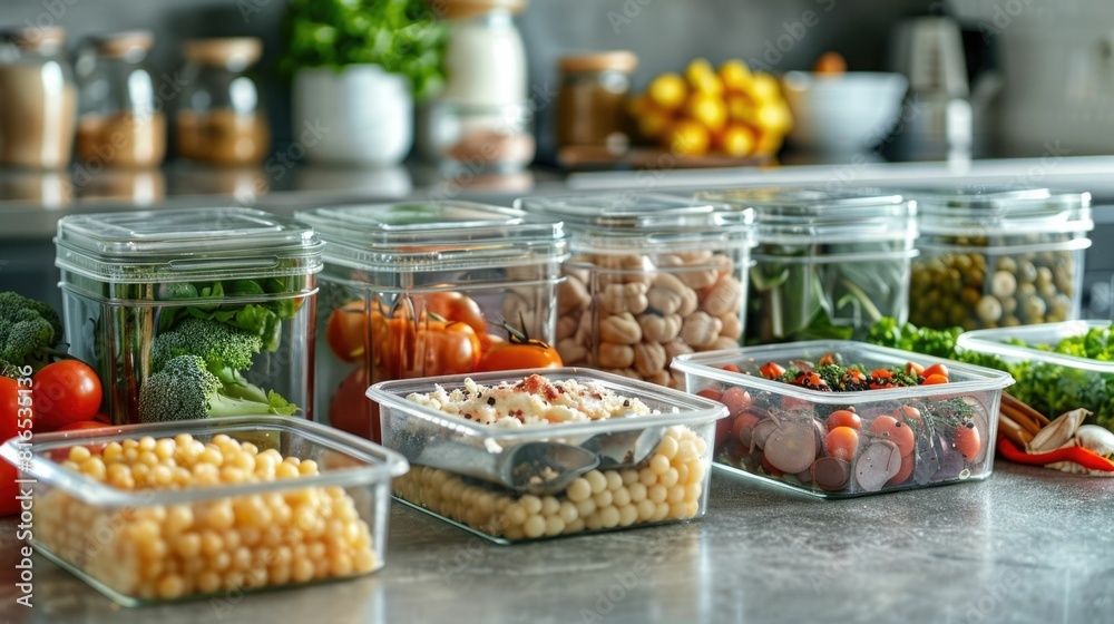 Organized Meal Prep Ingredients in Transparent Containers for Healthy Lifestyle Organized Meal Prep Ingredients in Transparent Containers for Healthy Lifestyle