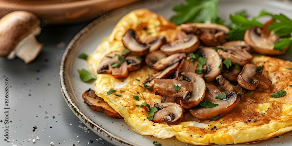 Delicious Mushroom Omelette Served on a Plate. Concept Mushroom Recipe, Breakfast Dishes, Cooking Techniques, Food Presentation, Savory Meals