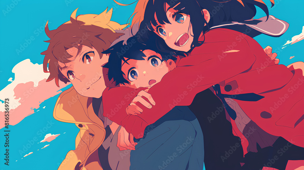 romance anime girl hugging 2D illustration