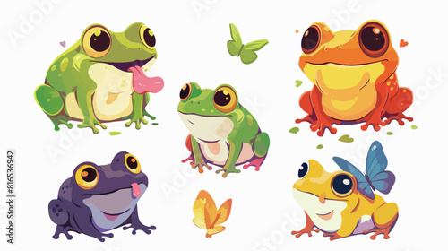 Four of cartoon hungry frog sad smile resting 