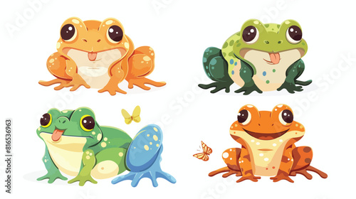 Four of cartoon hungry frog sad smile resting 