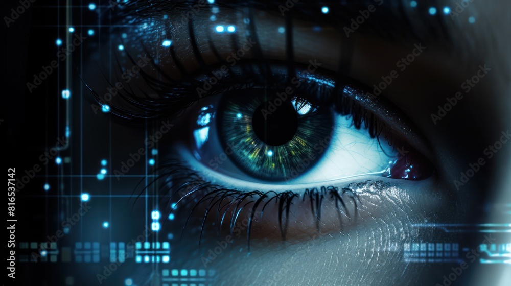Close-up of an eye with tech reflection Close-up of an eye with tech reflection