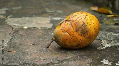 Decayed mango on a cement surface photo