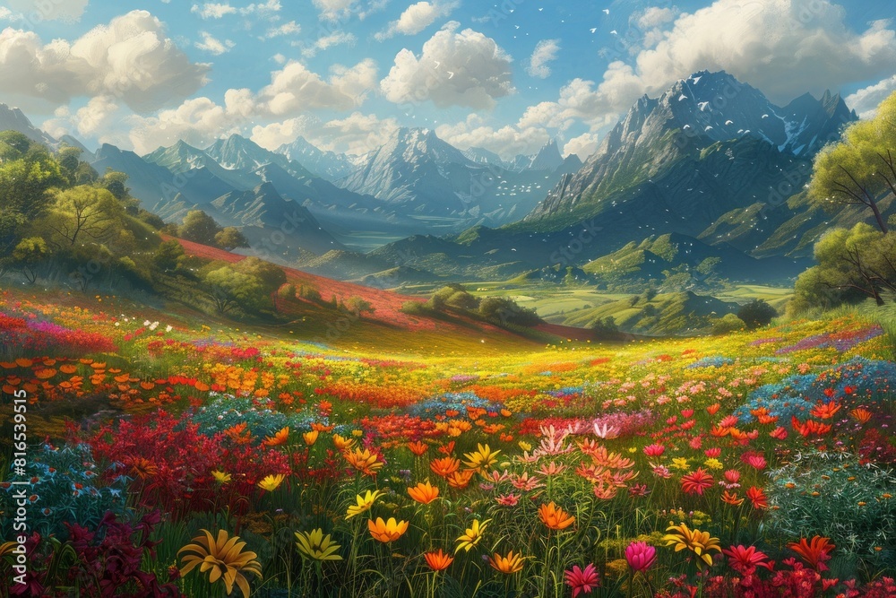 Diverse landscapes of the land of Oz, from the lush and colorful fields of flowers to the towering mountains and deep valleys. Diverse landscapes of the land of Oz, from the lush and colorful fields of flowers to the towering mountains and deep valleys.