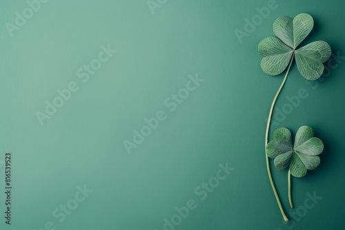 eaf clover on green background, st patricks day theme, flat lay photography, minimalistic photo