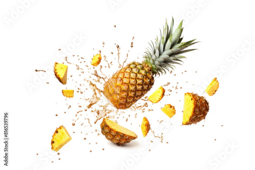 The Tumbling Pineapple: A Fruitful Collision on White or PNG Transparent Background.