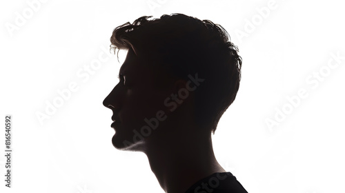 Silhouette portrait of young European man in profile isolated white background : Generative AI