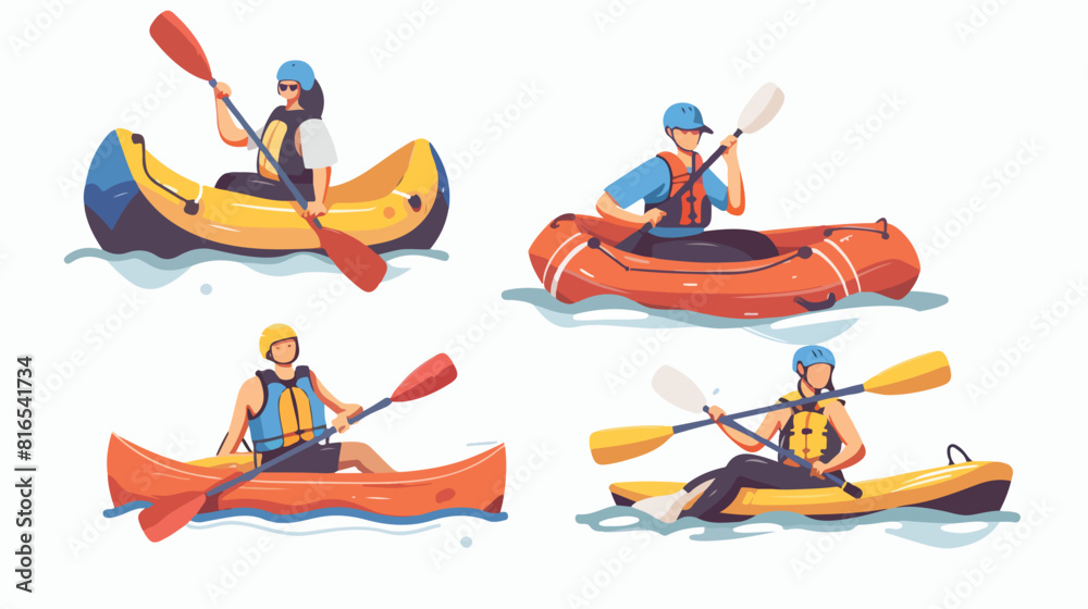 Four of people enjoy active water sports vector illustration