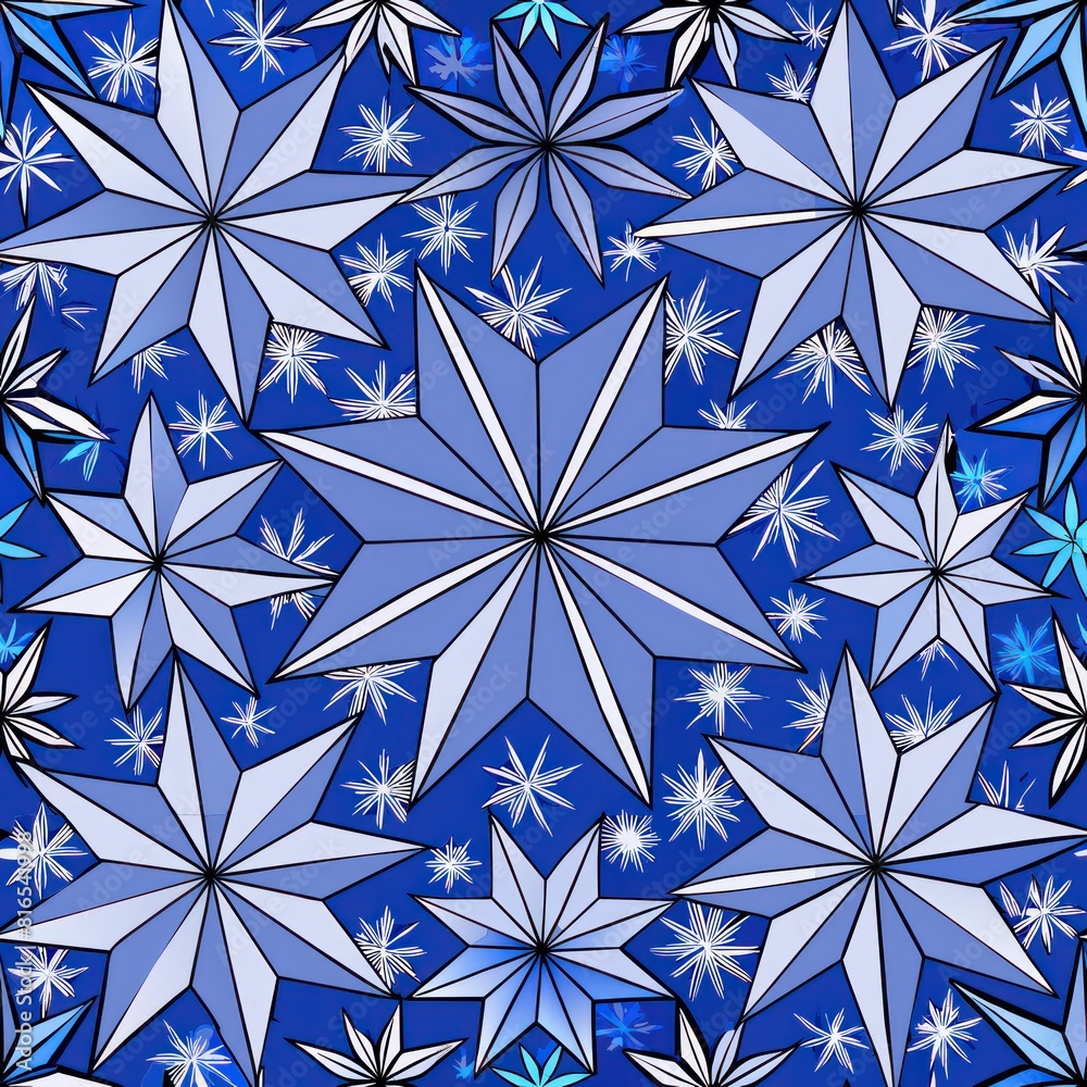 Seamless pattern of meticulously folded paper stars and snowflakes, creating a celestial display, Generative AI Seamless pattern of meticulously folded paper stars and snowflakes, creating a celestial display, Generative AI