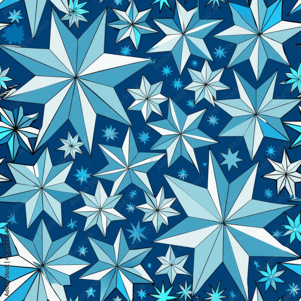 Seamless pattern of meticulously folded paper stars and snowflakes, creating a celestial display, Generative AI Seamless pattern of meticulously folded paper stars and snowflakes, creating a celestial display, Generative AI
