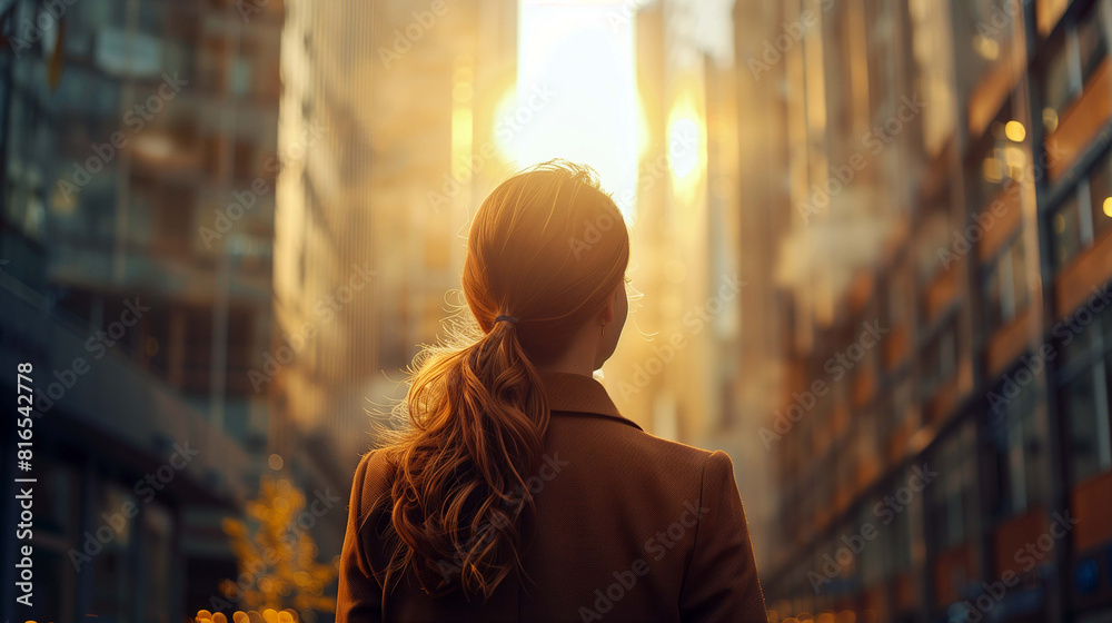 Woman appears both small and mighty in the face of urban grandeur Woman appears both small and mighty in the face of urban grandeur