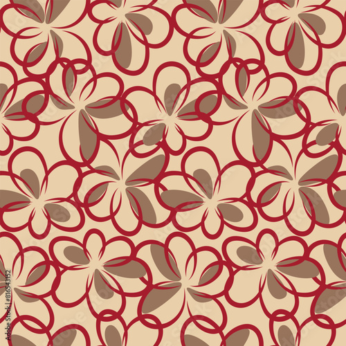 Japanese Round Line Flower Vector Seamless Pattern