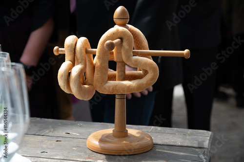 heart shaped pretzels on a holder - traditinal food photo