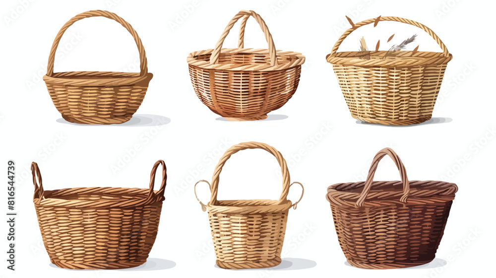 Four of various realistic empty wicker baskets vector